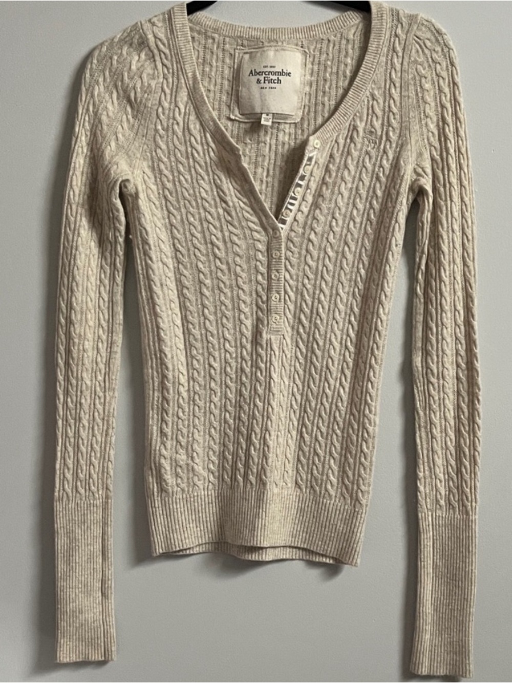 Abercrombie and fitch Henley top vintage y2k white cream cable knit rabbit hair